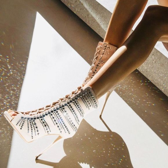 Giuseppe Zanotti “Kaylee” Rhinestone Embellished Suede Lace up Heels - Picture 2 of 13